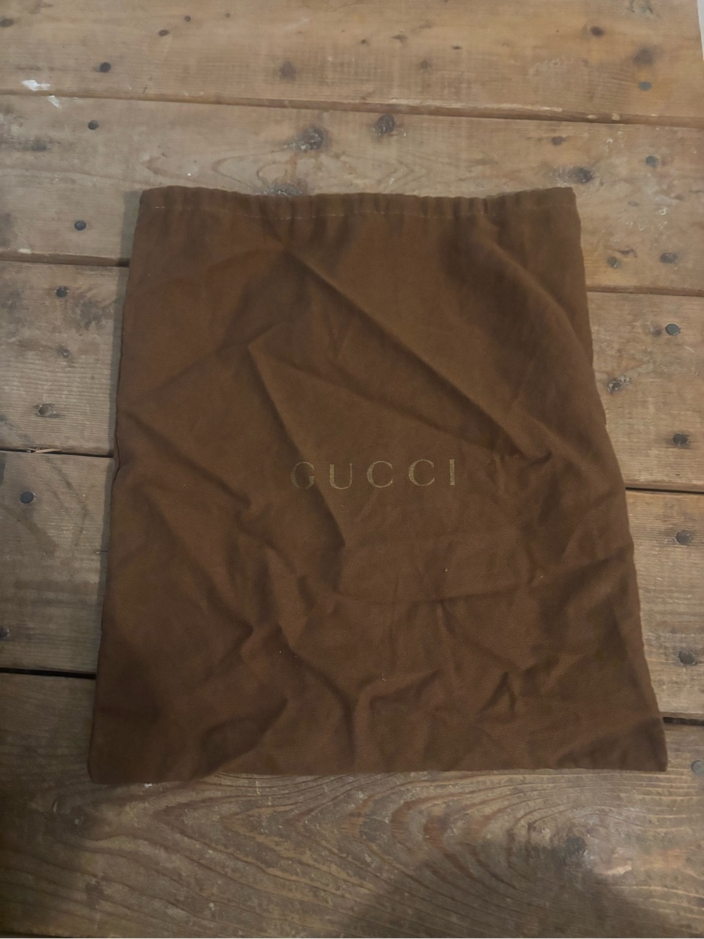 Gucci Brown Drawstring Dust Bag Gold Logo Designer Storage Bag